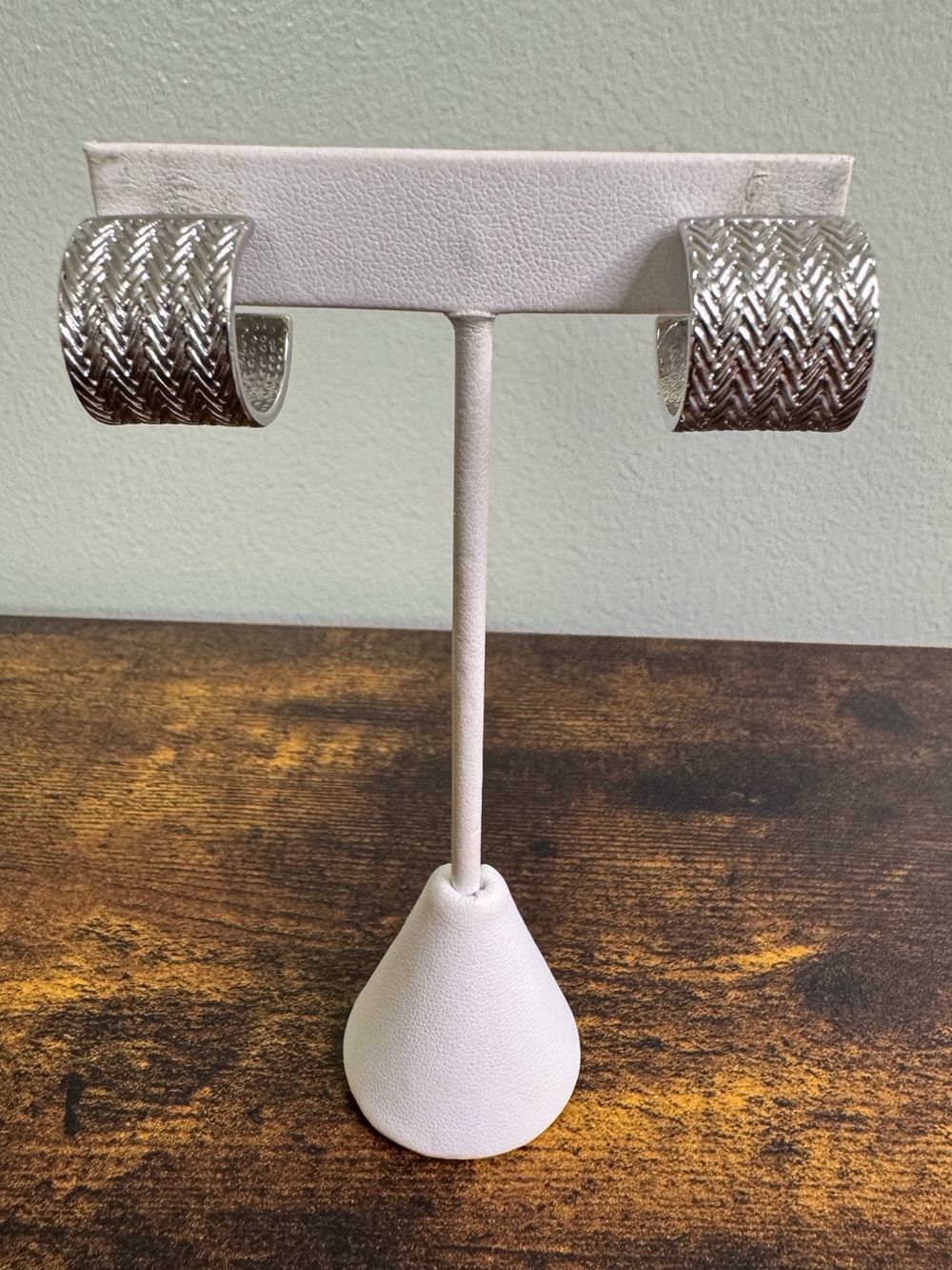 4/$20 Silver Textured Herringbone Cuff Earrings - Women Jewelry